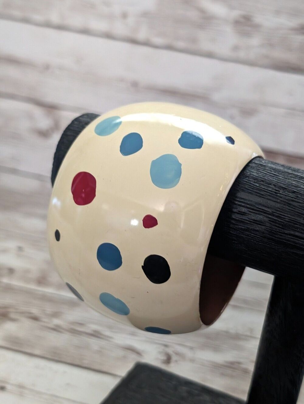 Vintage Bracelet / Bangle - VERY WIDE Cream with Spots